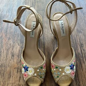 LK Bennett Gold Sandals with Floral Embroidery